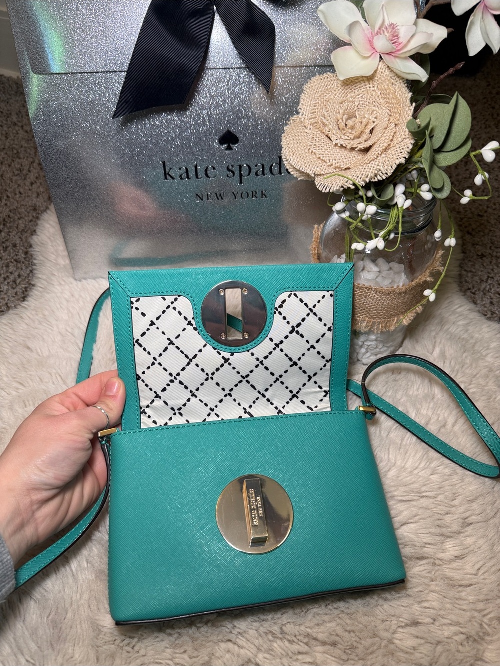 ✨ Kate Spade Sally Newbury Lane turquoise saffiano leather crossbody bag✨ - Picture 4 of 13